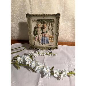 Vintage Occupied Japan Porcelain Courting Couple Wall Plaque - Victorian 3D Art